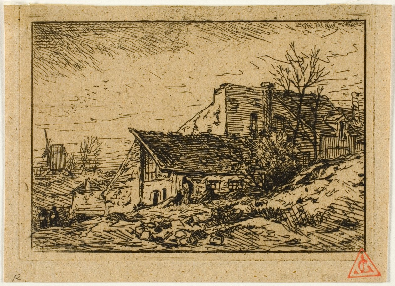Landschaft mit Bauernhäusern und Mühle von Charles Emile Jacque