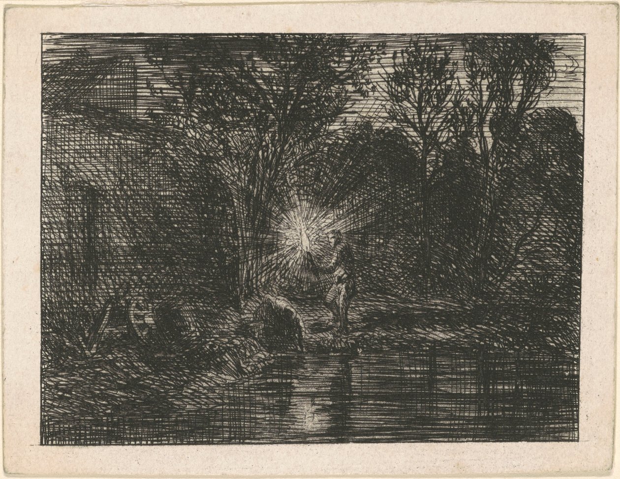 Flussufer bei Nacht von Charles Emile Jacque