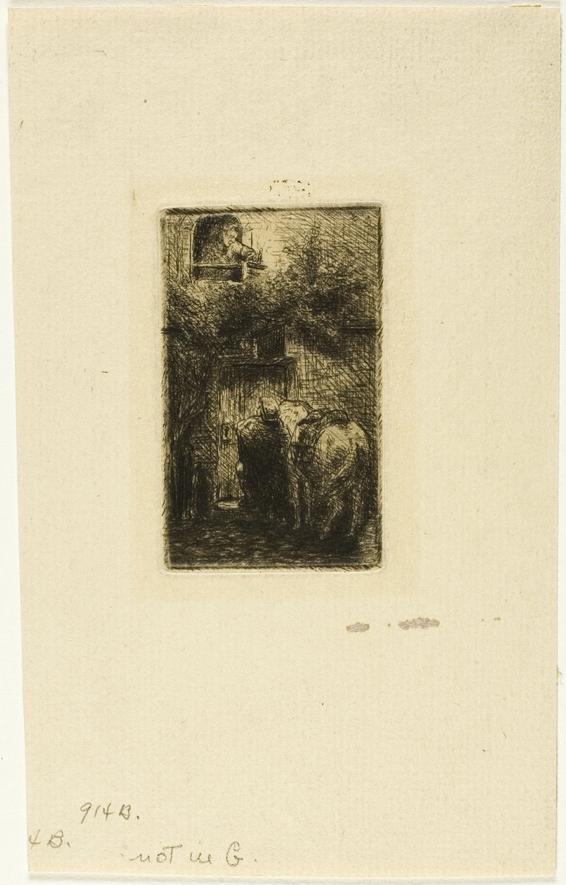 Frau am Fenster eines Gasthauses von Charles Emile Jacque