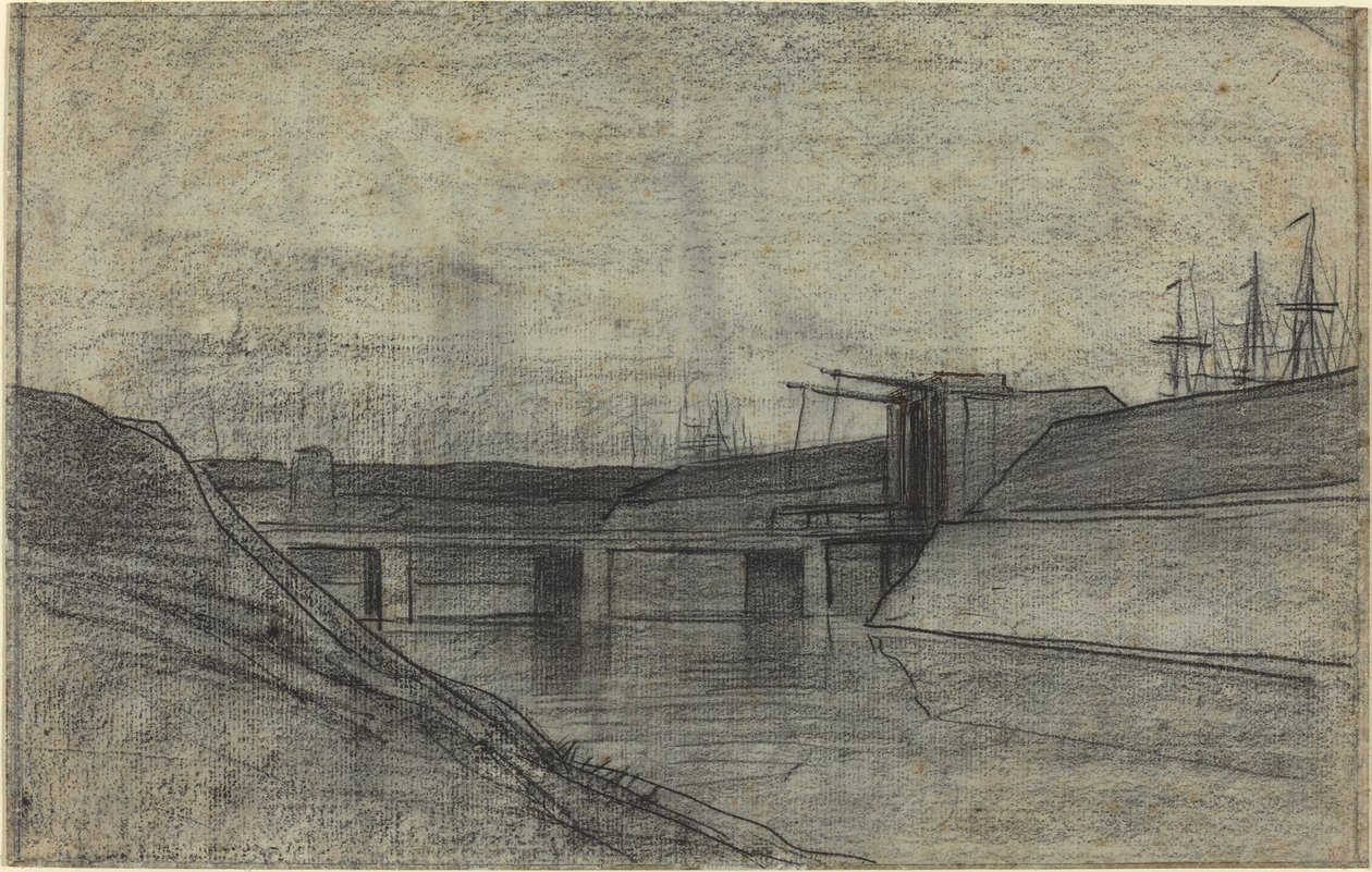 Brücke über ein Ästuar von Charles Francois Daubigny