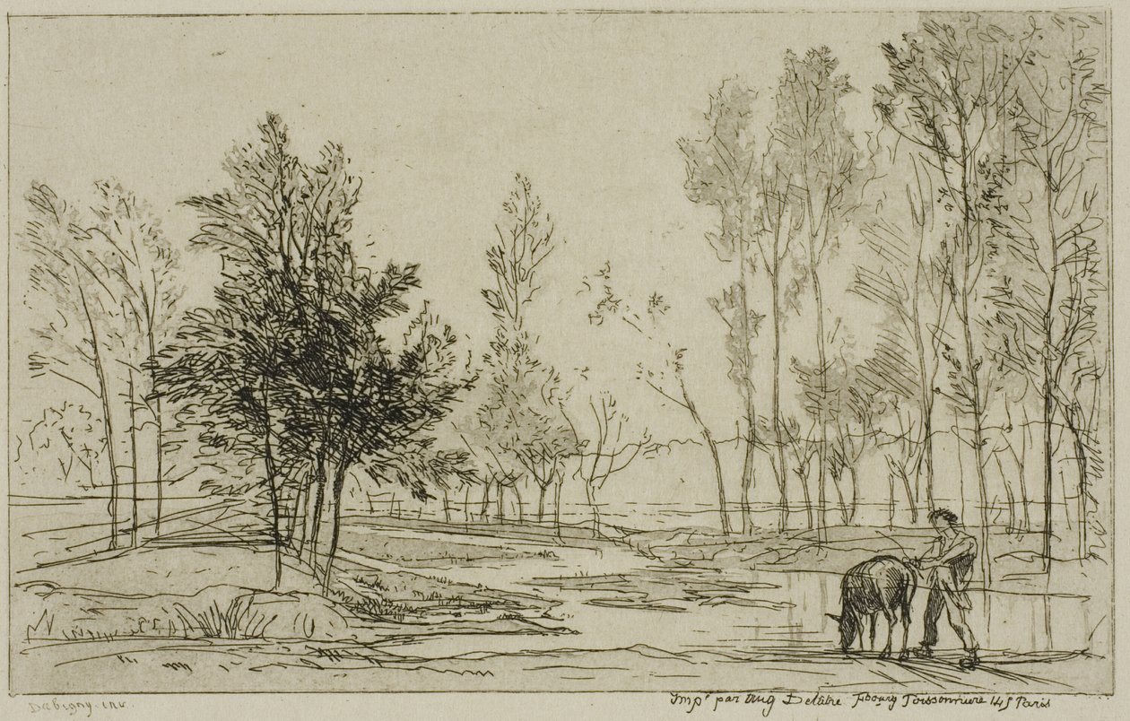 Der Esel am Wasserplatz von Charles Francois Daubigny