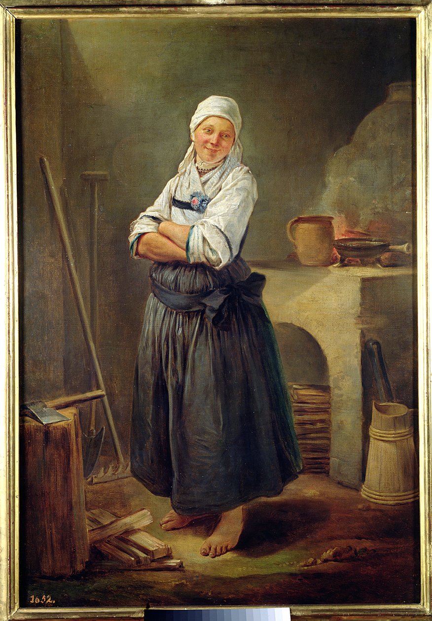 Eine sächsische Dorfbewohnerin in ihrer Küche von Charles Francois Hutin