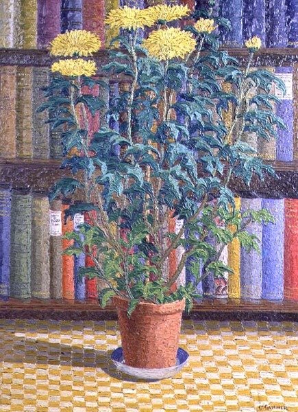 Gelbe Chrysanthemen in einem Blumentopf von Charles Ginner