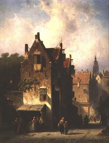 Straßenszene mit Figuren von Charles Henri Joseph Leickert