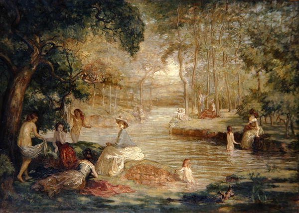 Badende: Frauen baden an einem Fluss von Charles Julian Tharp