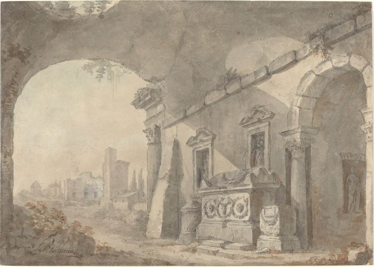 Römische Ruinen mit einem Grabmal von Charles Louis Clerisseau