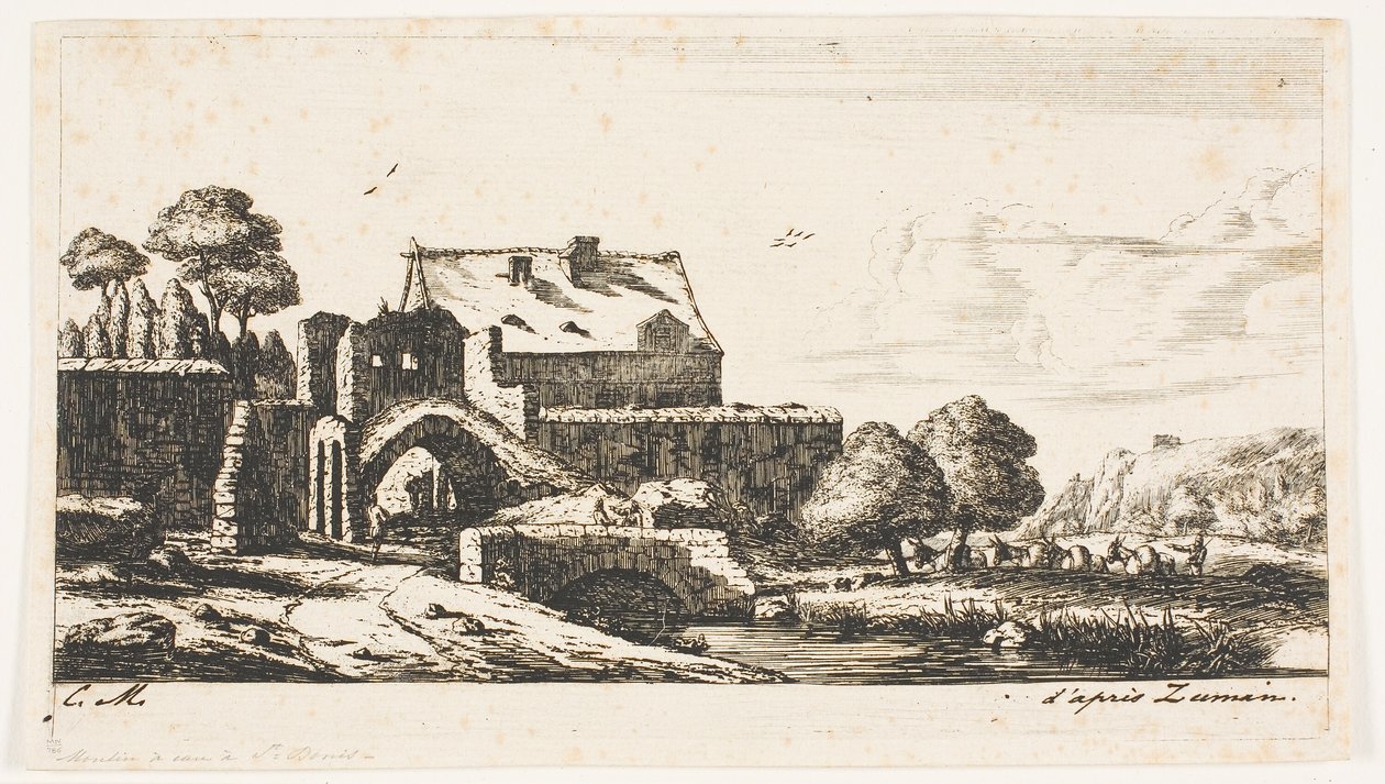 Eine Wassermühle in der Nähe von Saint-Denis von Charles Meryon
