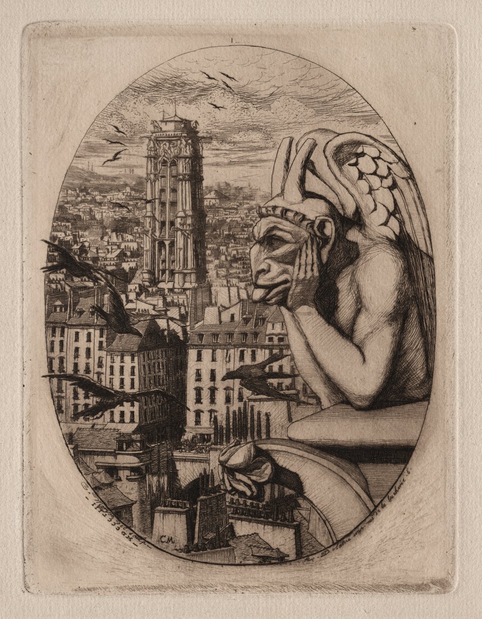 Radierungen von Paris: Der Wasserspeier von Charles Meryon