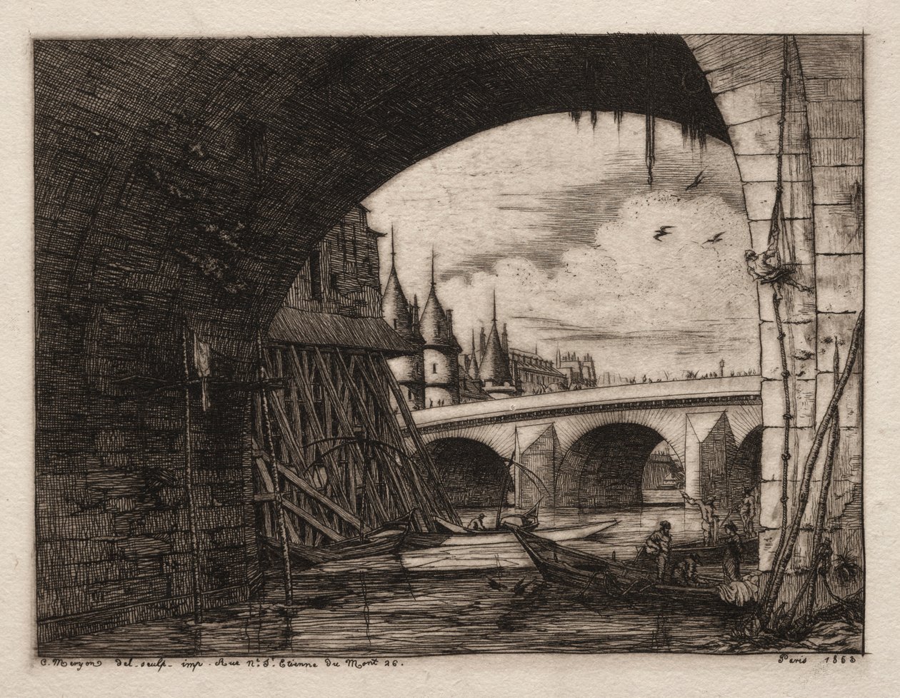 Larch du Pont Notre Dame, Paris von Charles Meryon