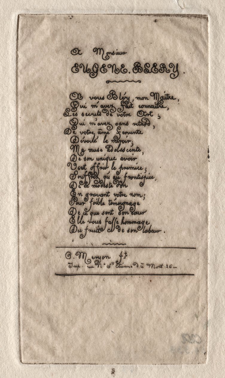 Verse an Eugène Bléry von Charles Meryon
