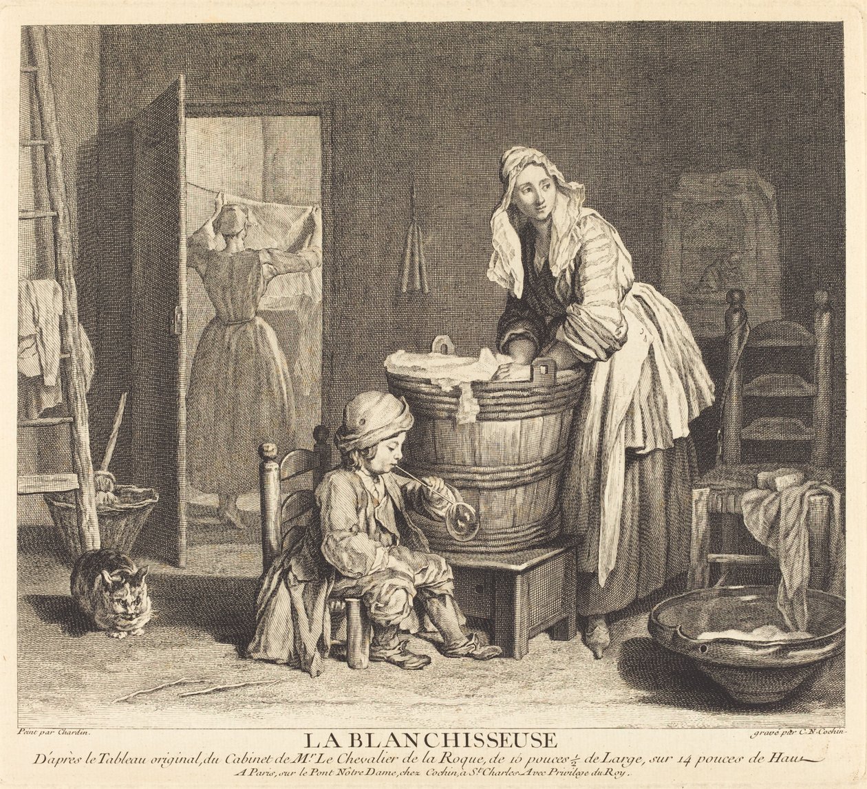 Die Wäscherin von Charles Nicolas Cochin I after Jean Siméon Chardin