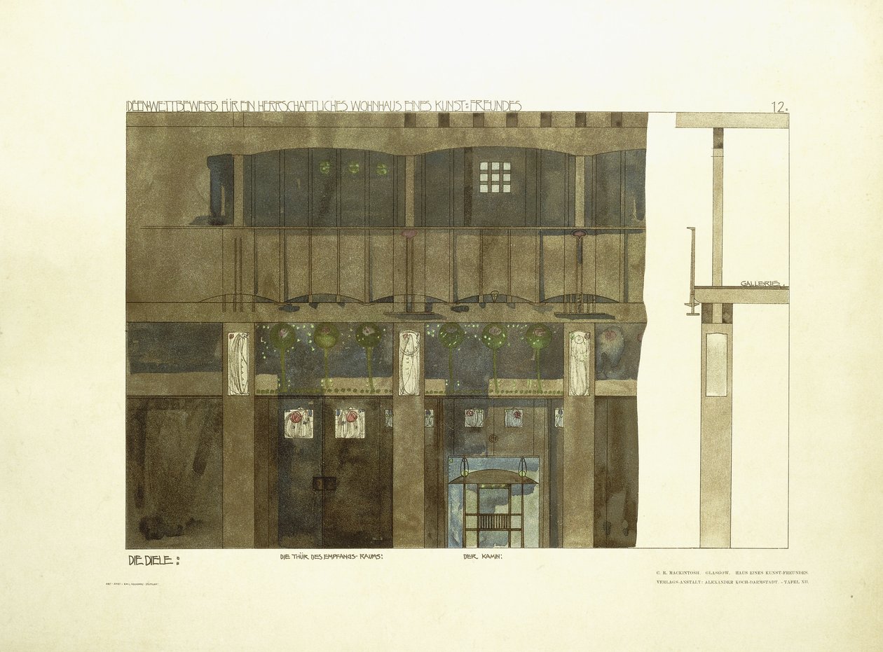 Eingangshalle, ca. 1901 von Charles Rennie (after) Mackintosh