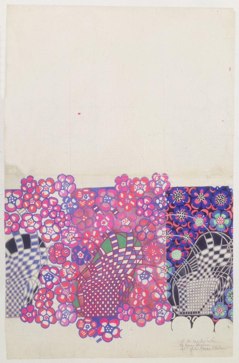 Blaues und rosa Tabakblumendesign von Charles Rennie Mackintosh