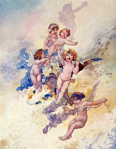 Putti mit Blumengirlanden von Charles Robinson