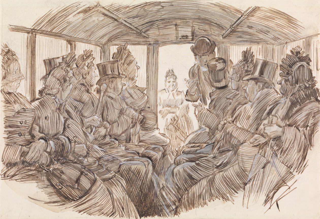 Innenraum eines Busses von Charles Samuel Keene