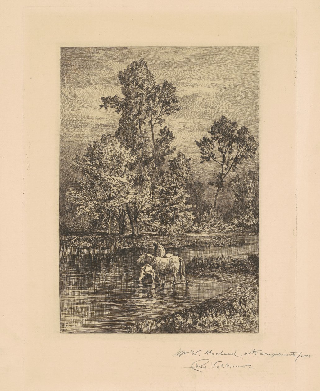 Landschaft mit trinkenden Pferden von Charles Volkmar