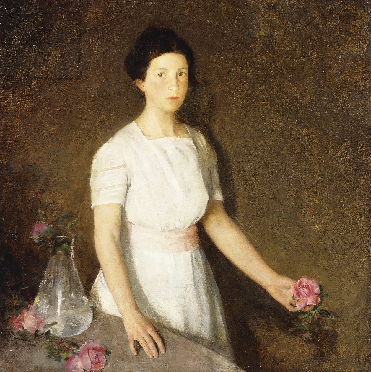 Mädchen mit roter Rose von Charles Webster Hawthorne