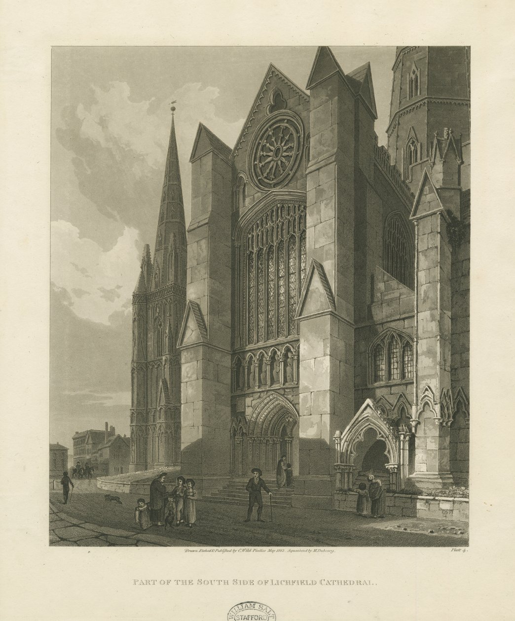 Lichfield Kathedrale - Südliches Querschiff (Aquatinta-Stich) von Charles Wild