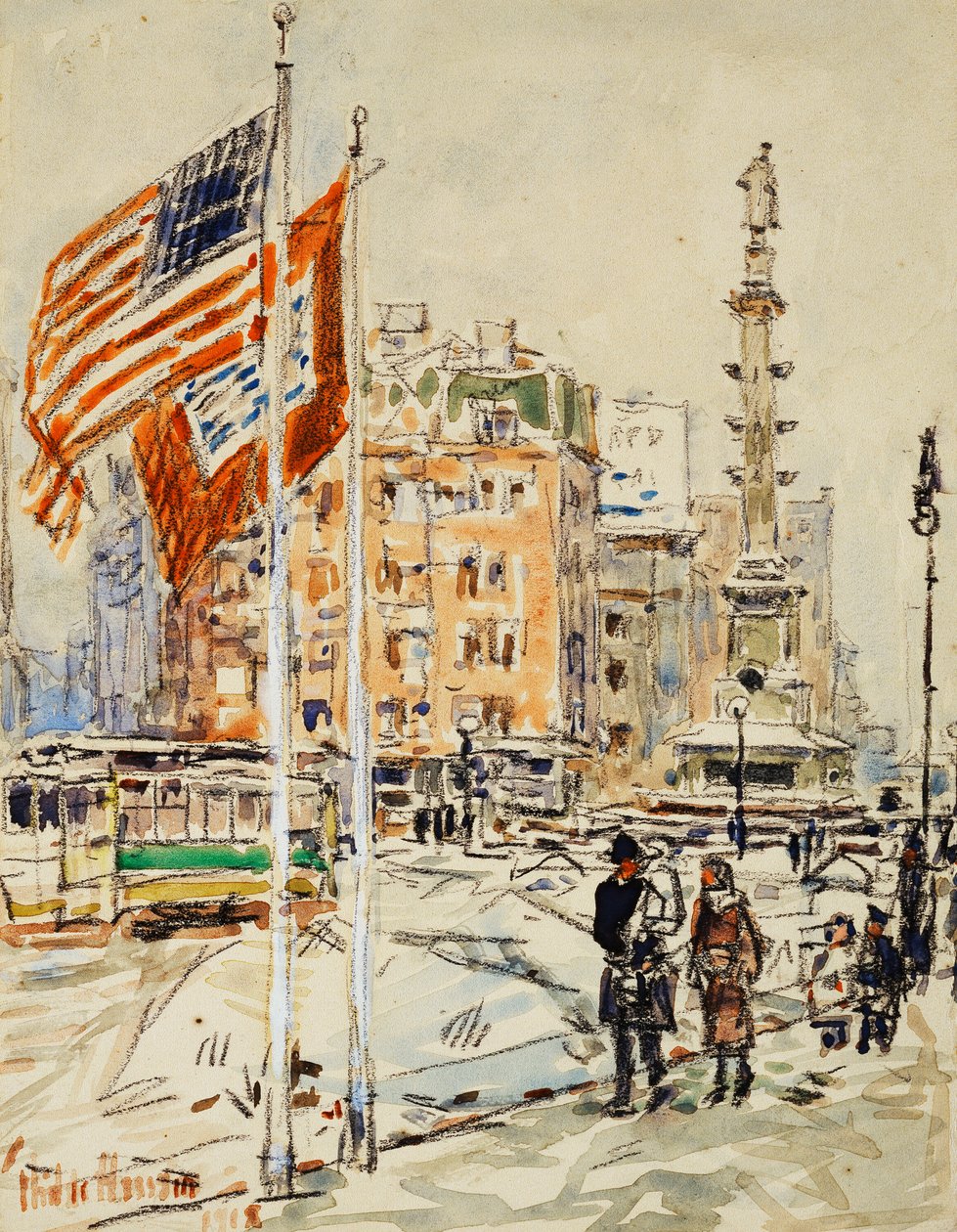 Flaggen, Columbus Circle von Childe Frederick Hassam