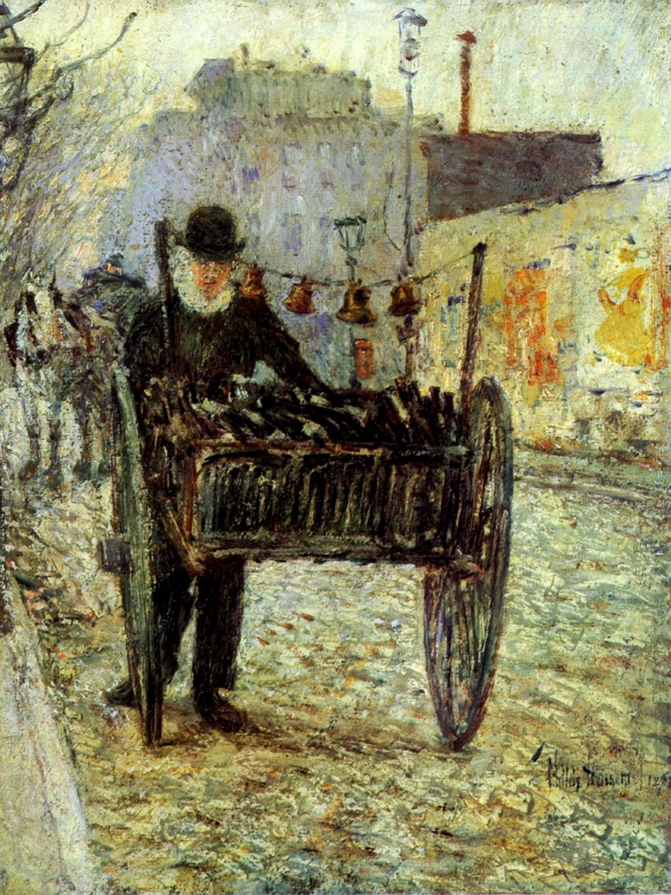 Alter Mann trägt Flaschen von Childe Frederick Hassam