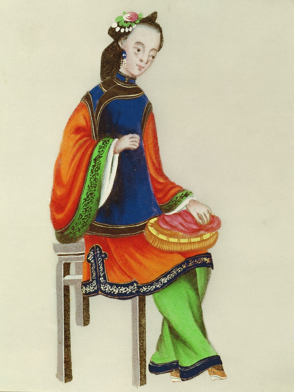 Eine chinesische Frau beim Stopfen, Qianlong-Periode (1736-96) von Chinese School