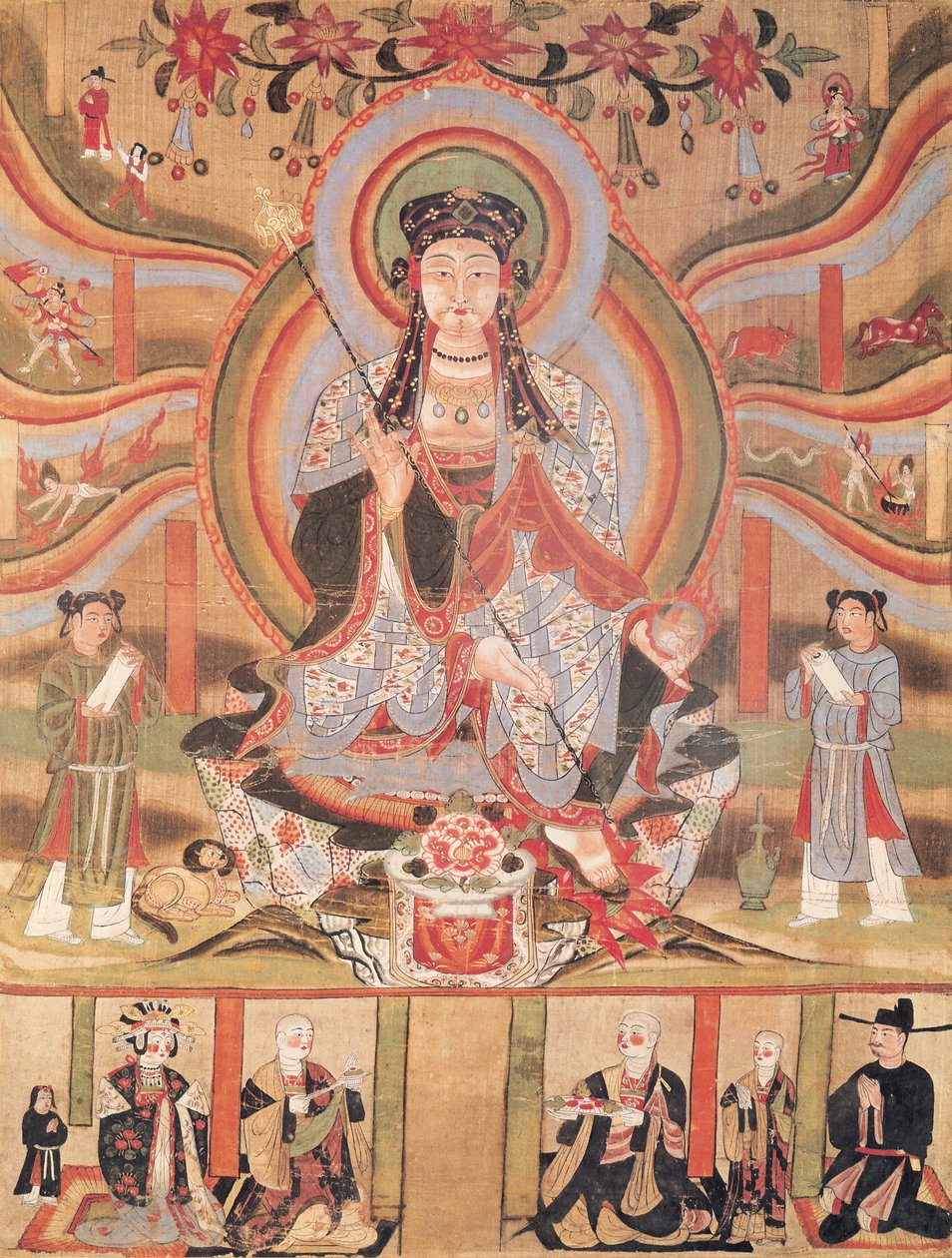 Buddhistisches Banner, das Dizang und die sechs Wege zur Wiedergeburt darstellt, aus Dunhuang (Malerei auf Seide) von Chinese School