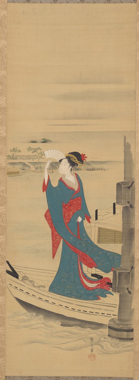 Schönheit in einem Boot auf dem Sumida-Fluss von Chobunsai Eishi