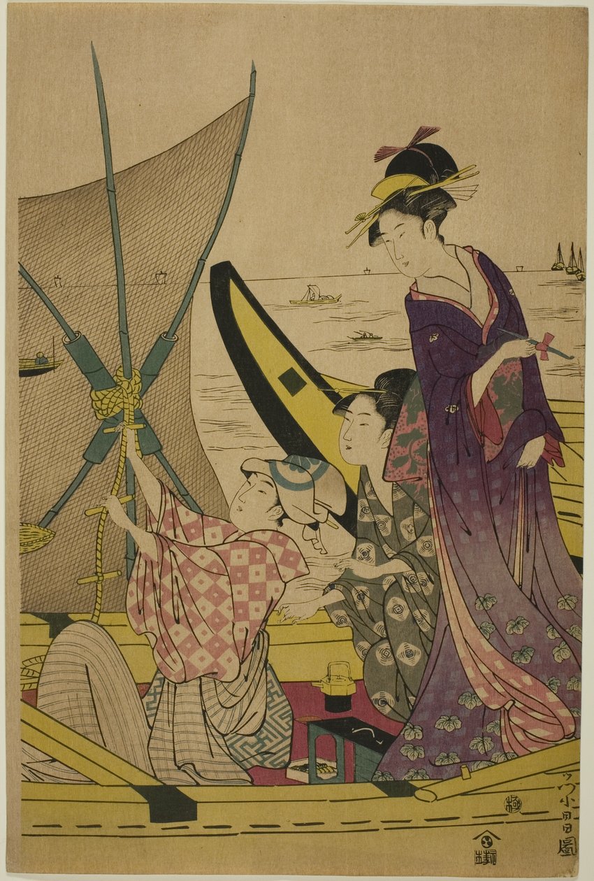 Frauen auf einem Fischerboot von Chokosai Eisho