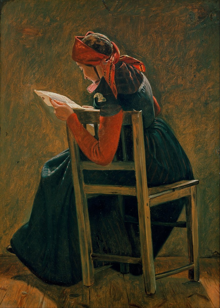 Ein junges Mädchen aus Salling liest. Studie. von Christen Dalsgaard