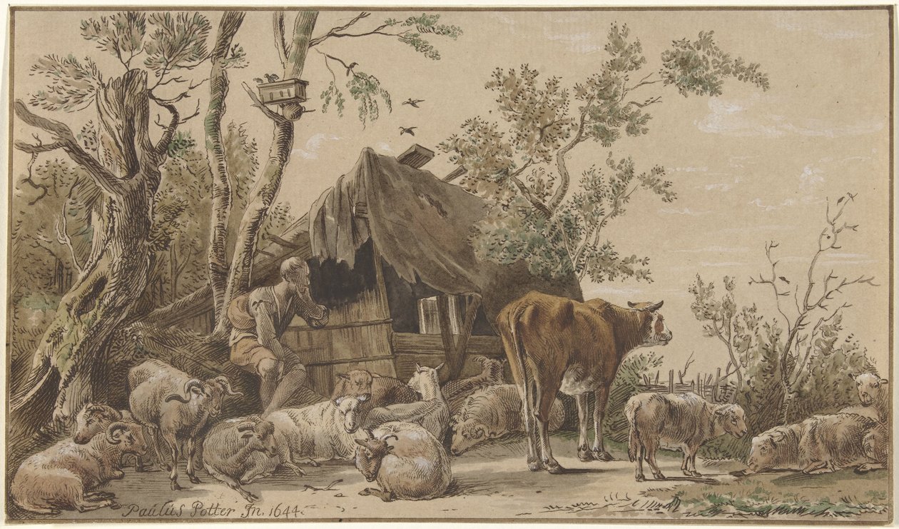 Hirte bei Stall von Christiaan Josi