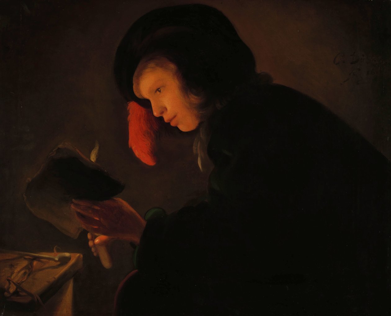 Junger Mann bei Kerzenlicht von Christiaen Jansz. Dusart