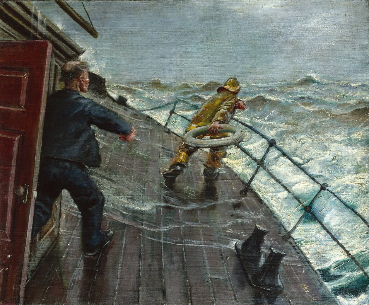 Mann über Bord (Öl auf Leinwand) von Christian Krohg