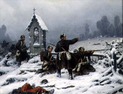 Wintergefecht bei einem Schrein, 1846 von Christian Sell