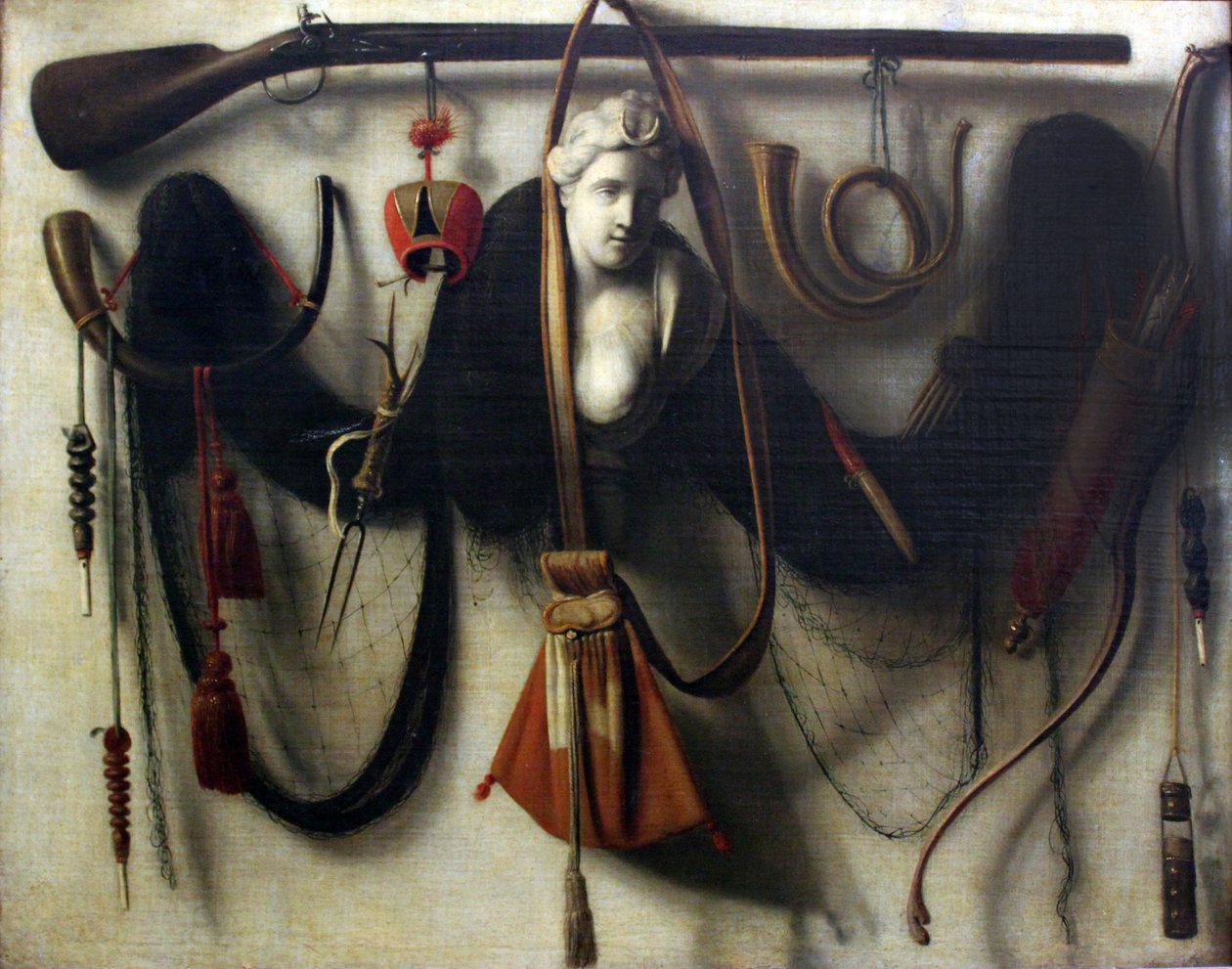 Stillleben mit Artemis-Büste, Jagdwaffen und Geräten von Christoffel Pierson