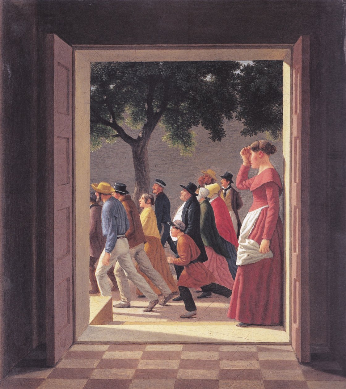 Aussicht durch eine Tür auf laufende Figuren von Christoffer Wilhelm Eckersberg