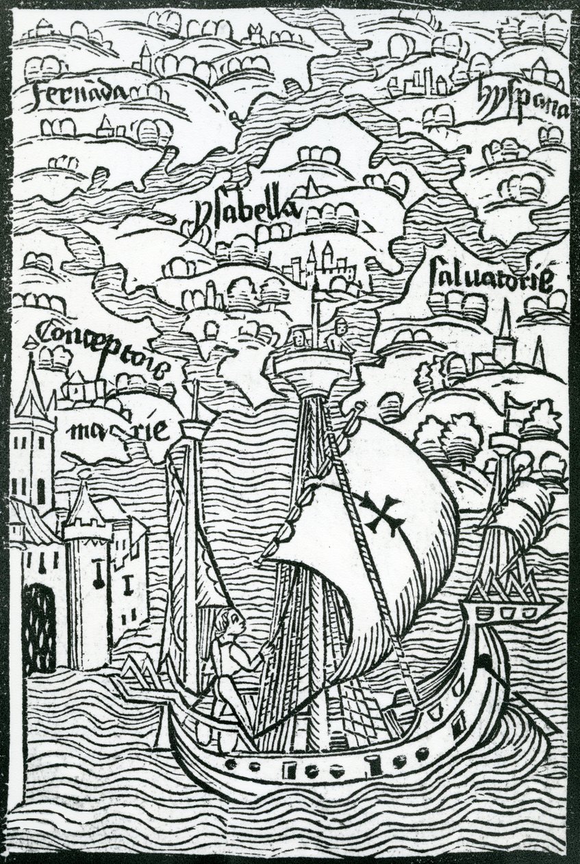 Karte der Inseln Salvador, Espanola, Fernanda, Isabella und Conception, 1493 von Christopher Columbus