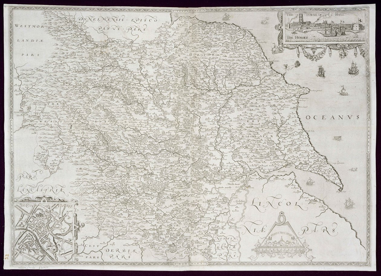Karte von Yorkshire, graviert von William Web, veröffentlicht 1645 von Christopher Saxton