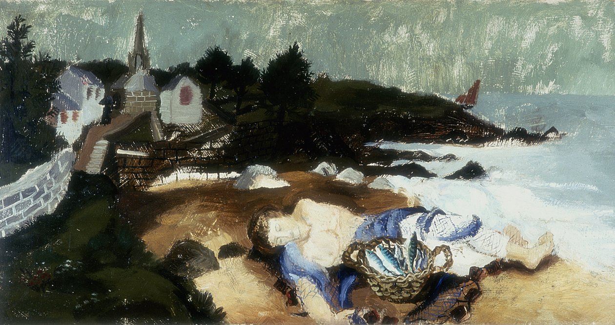 Schlafender Fischer, Ploar, Bretagne, 1930 von Christopher Wood