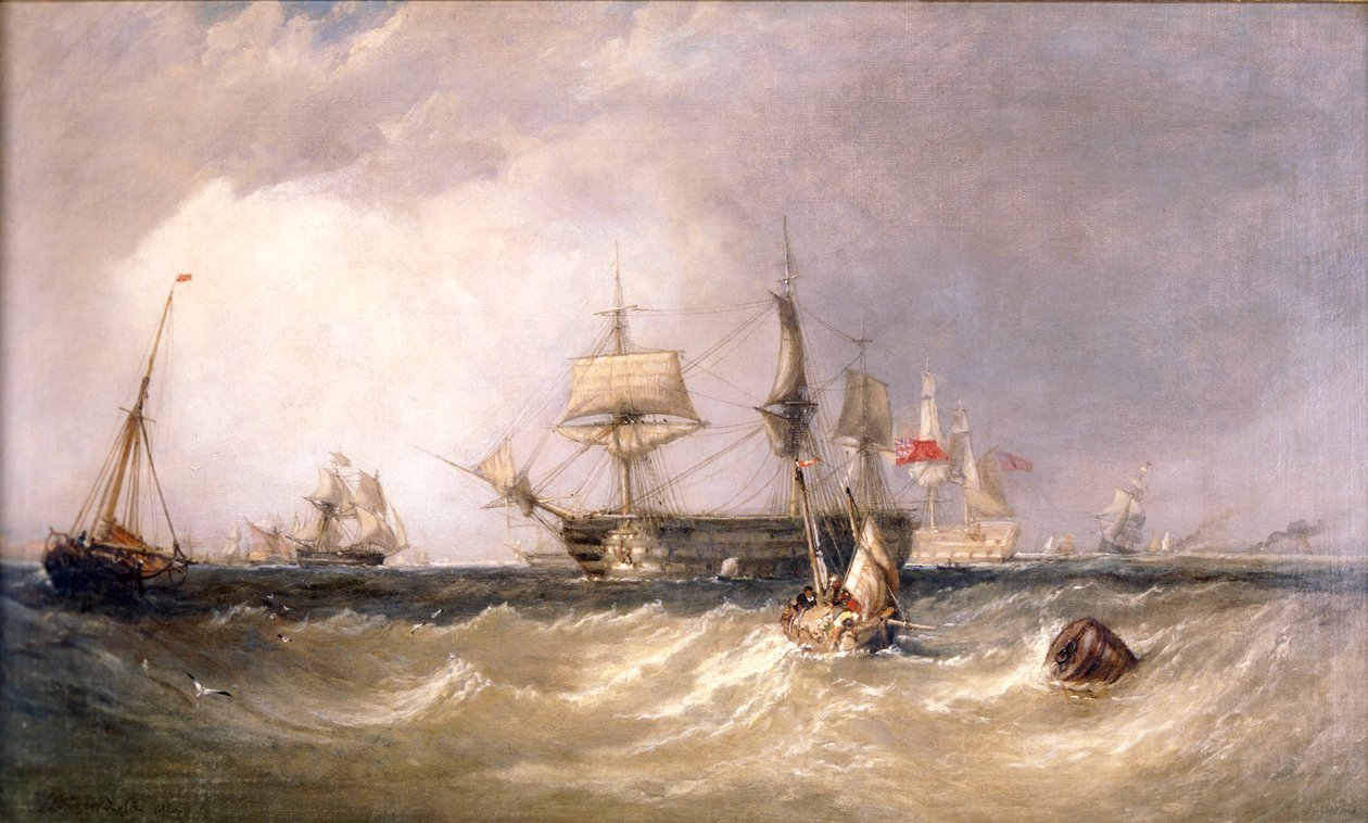 Kriegsschiffe vor Portsmouth, Hampshire, 1855 von Clarkson Stanfield