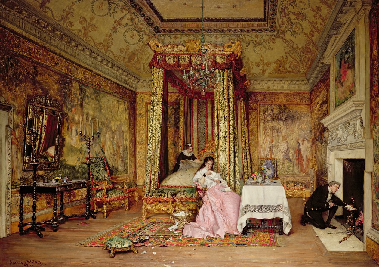 Alte Briefe - eine Szene in Knole, 1873 von Claude Andrew Calthrop