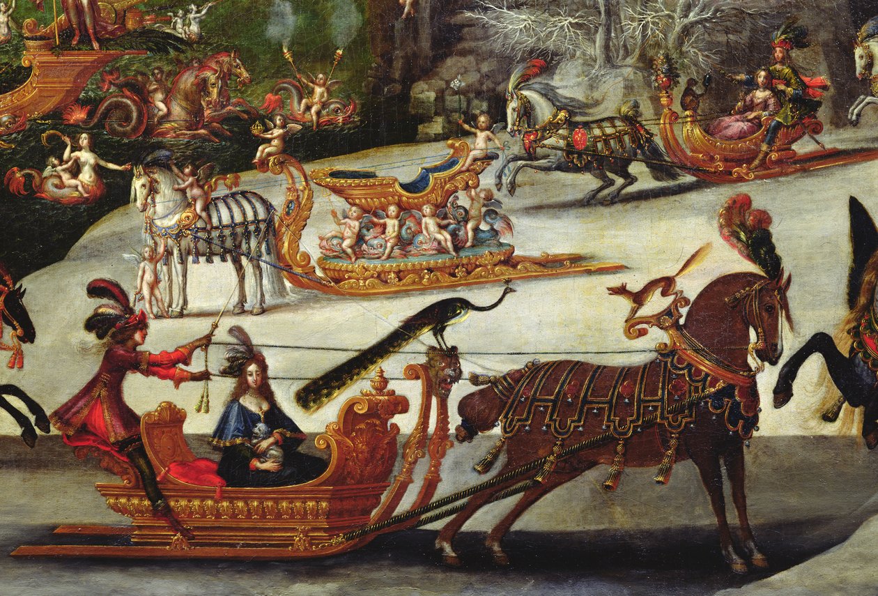 Wasser, Detail eines Pfaus auf einem Schlitten, ca. 1640-41 (Detail) von Claude Deruet