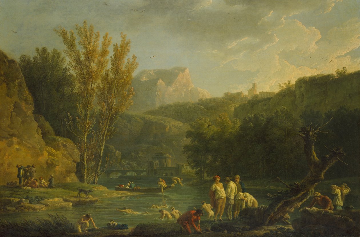 Flusslandschaft mit Badenden, 18. Jahrhundert von Claude Joseph Vernet