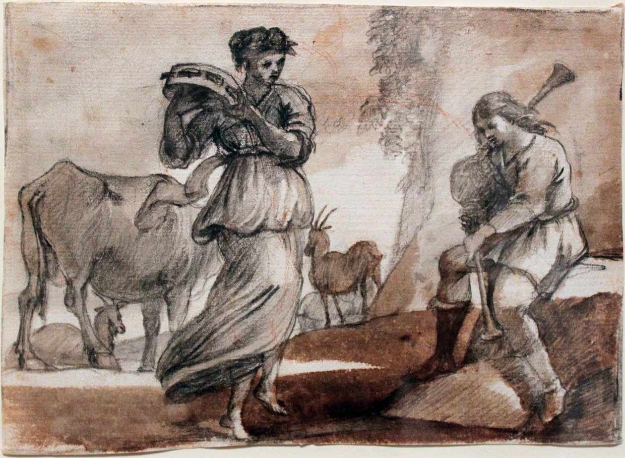 Tänzerin mit Tamburin und Dudelsackspieler von Claude Lorrain