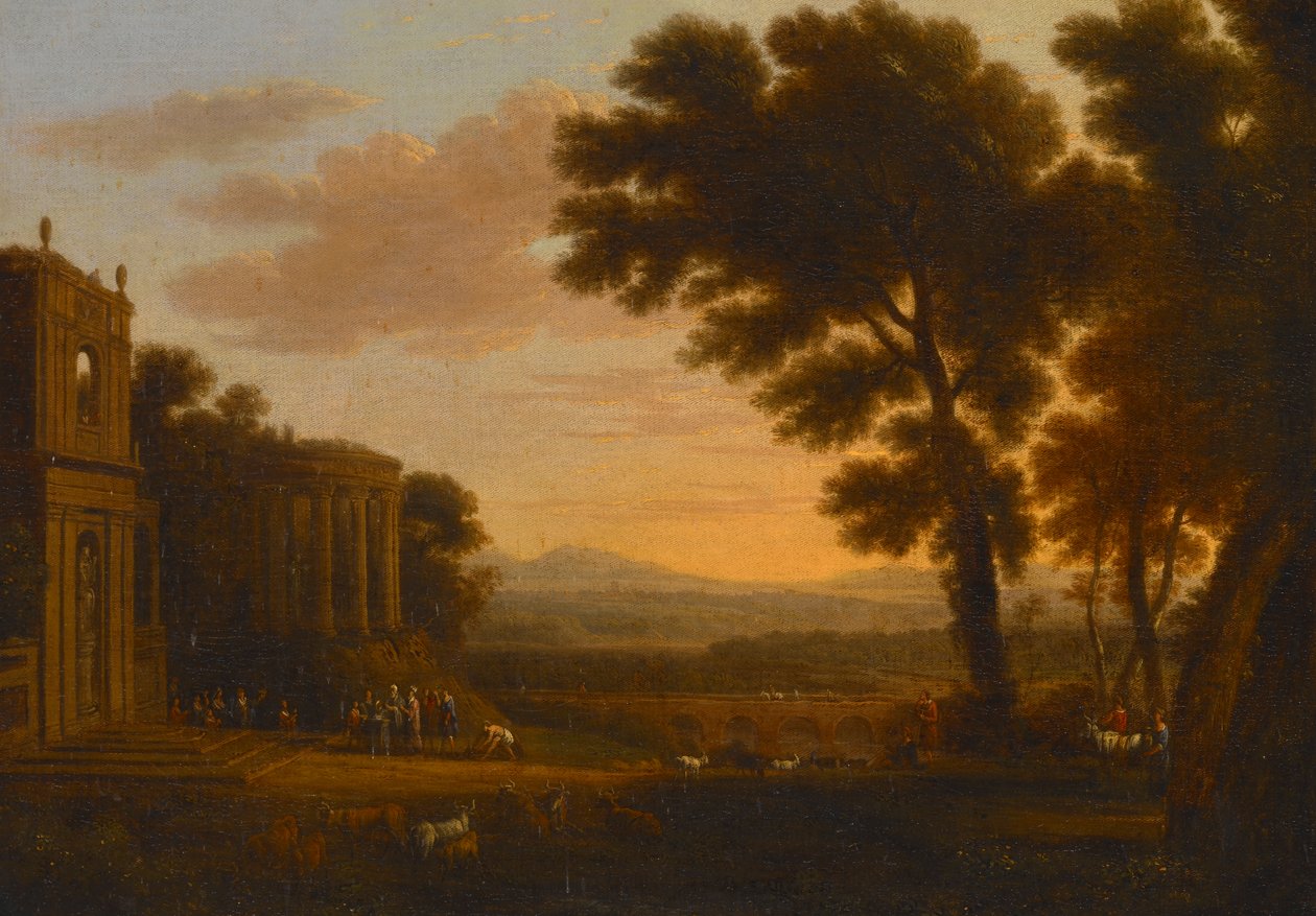 Landschaft mit dem Vater von Psyche, der im Milesischen Tempel des Apollo opfert von Claude Lorrain