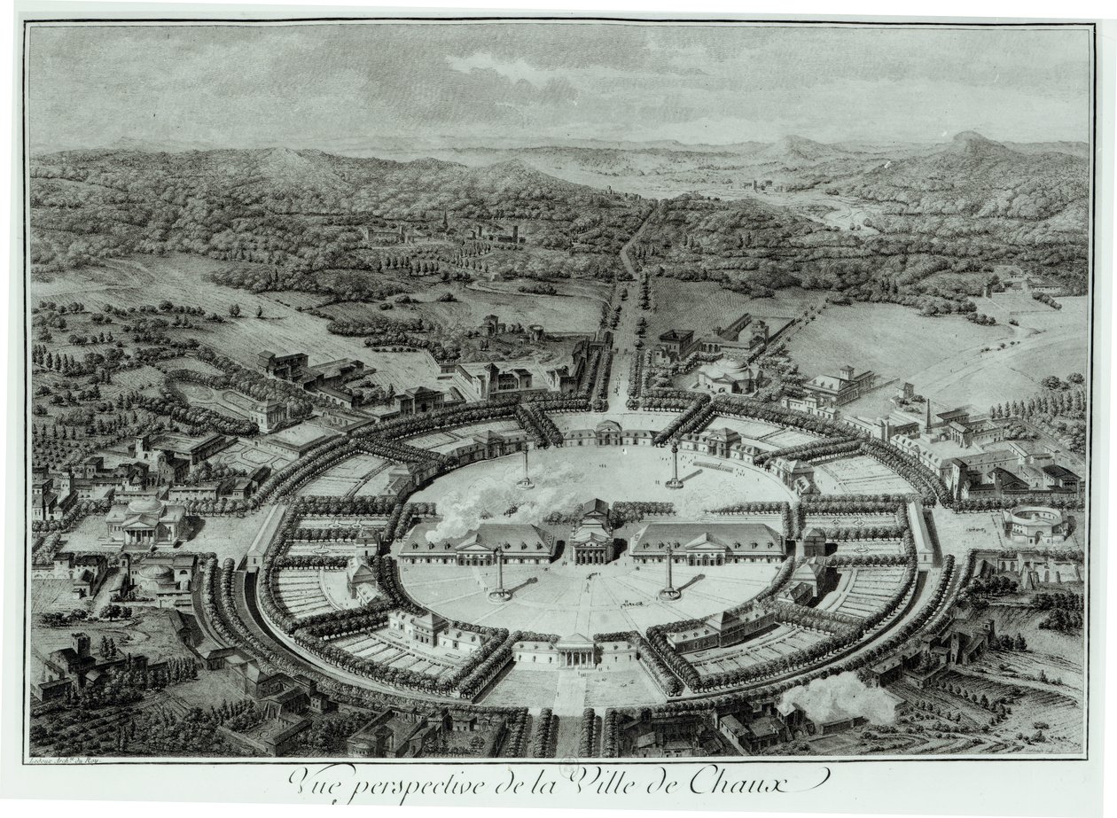Perspektivische Ansicht der Stadt Chaux, ca. 1804 von Claude Nicolas Ledoux