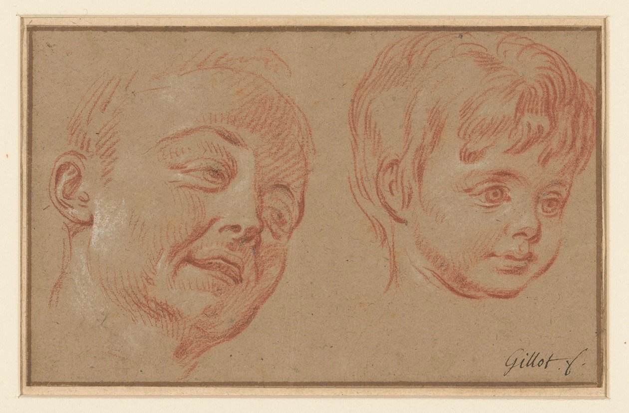 Skizze von zwei Köpfen von Claude Gillot (possibly)