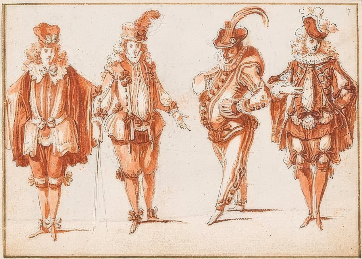 Vier Kostümfiguren von Claude Gillot
