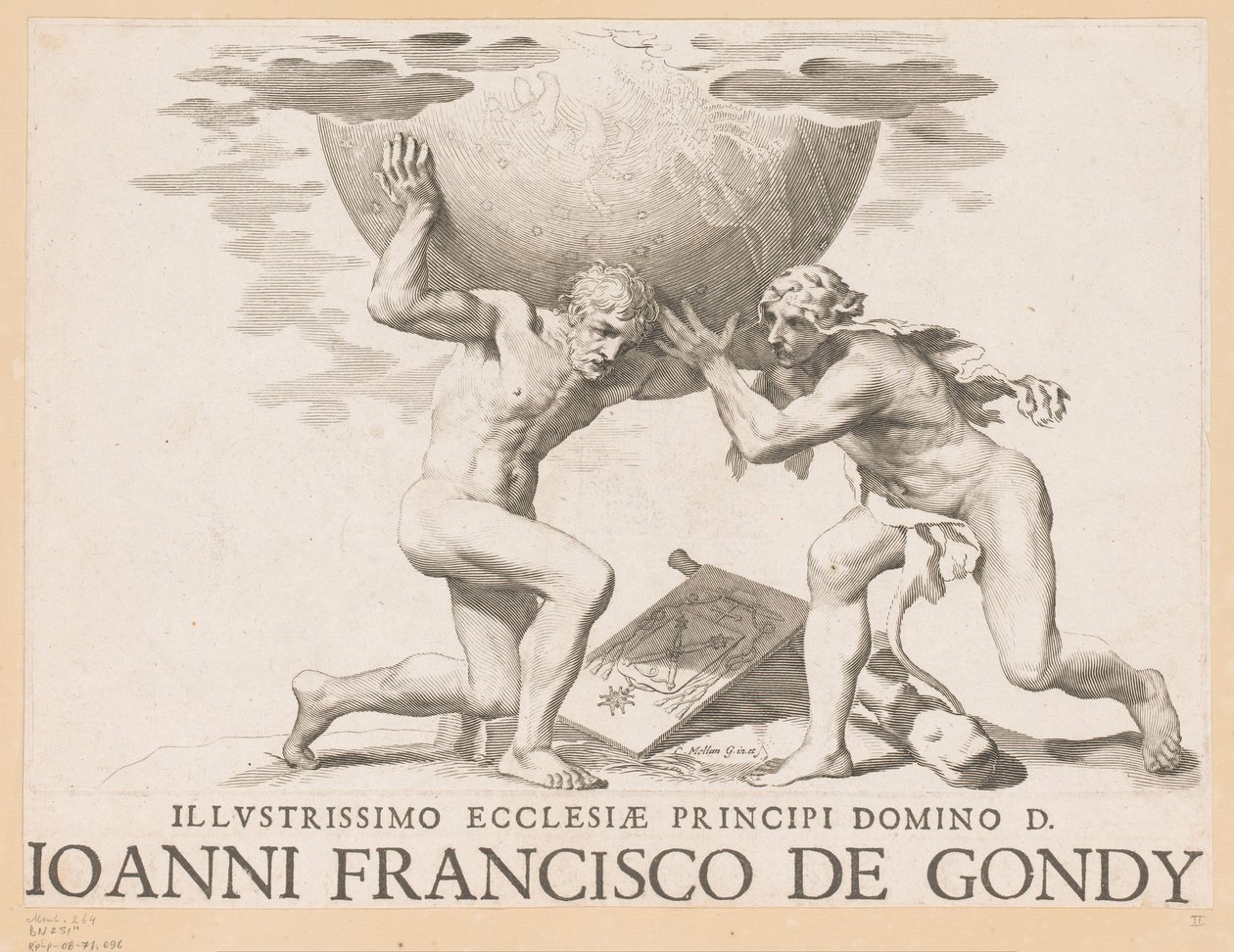 Atlas gibt Herkules den Himmelsglobus von Claude Mellan