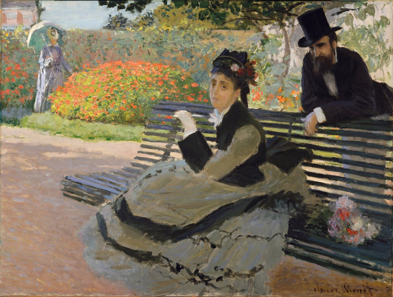 Camille Monet auf einer Gartenbank von Claude Monet