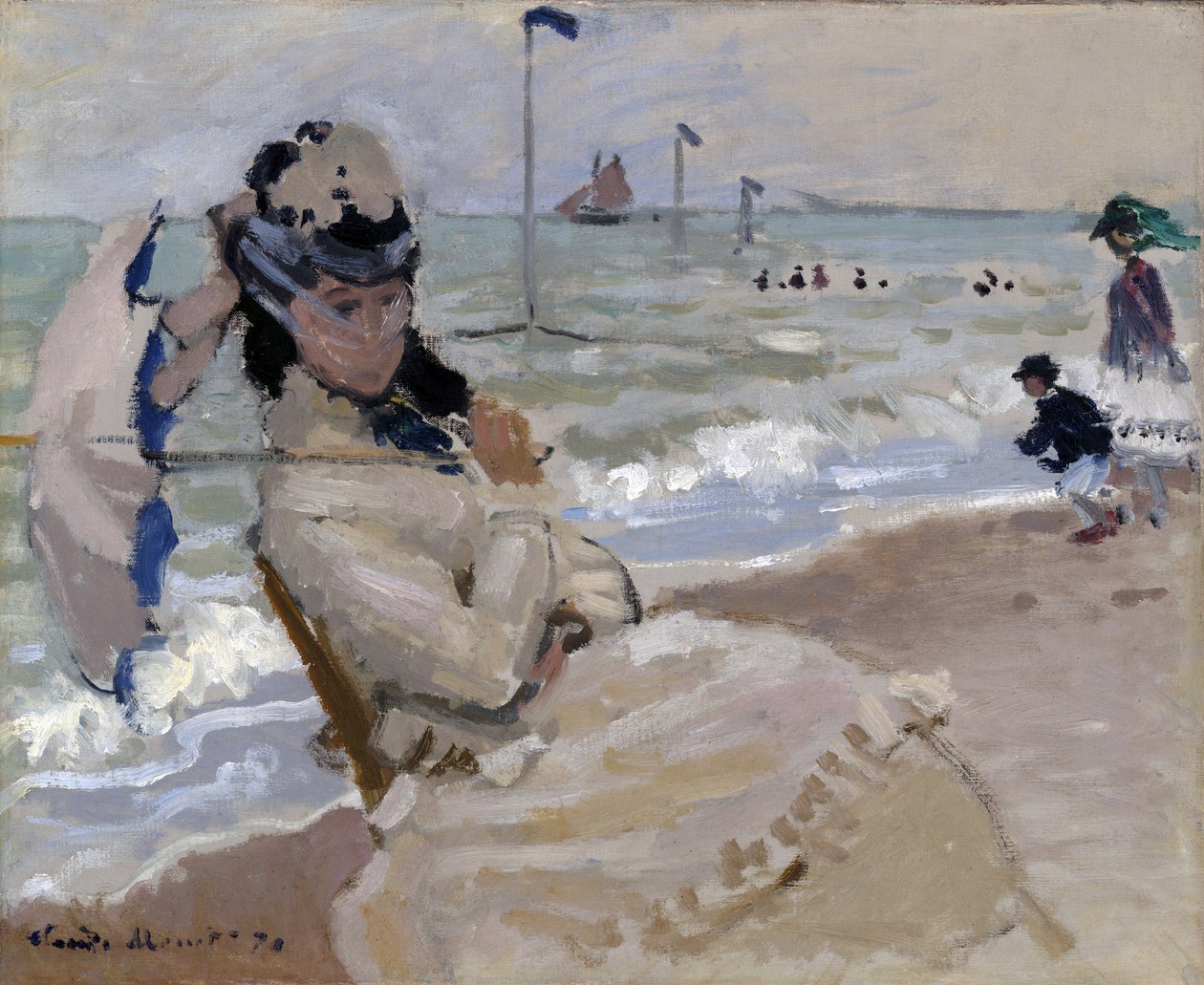 Camille am Strand in Trouville von Claude Monet
